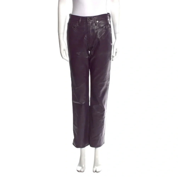 AGOLDE Purple Mid-Rise Wide Leg Recycled Leather 90s Pinch Waist Pant Size 29 - Picture 1 of 16